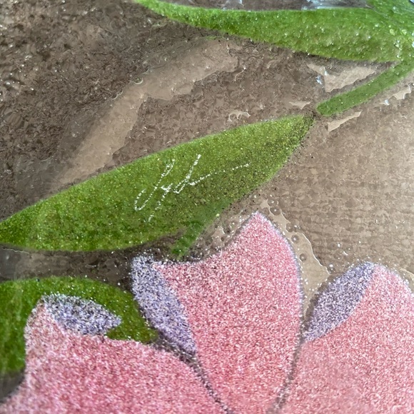 Vintage Signed Sydenstricker Hibiscus Floral Fused Glass Plate USA Appx 8.5” - Picture 4 of 5